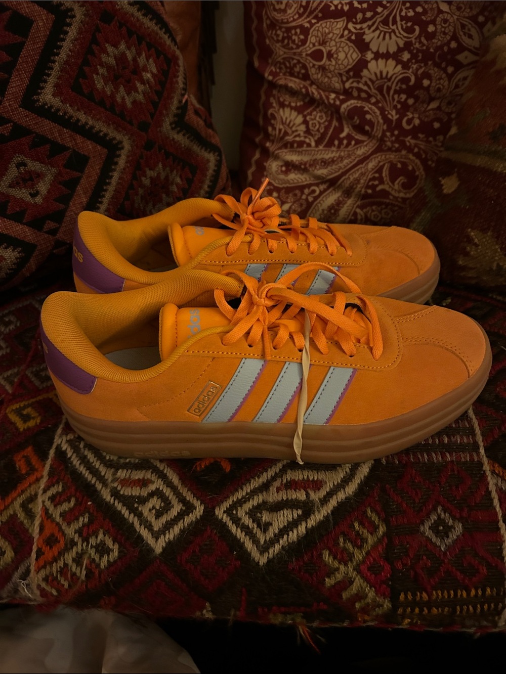 adidas Orange Suede Sneakers with Purple Accents